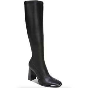 Womens Black Square Toe Block Heel Zip-Up Dress Heeled Boots